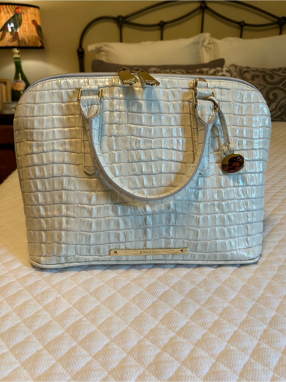 NWT Brahmin Vivian Satchel in Macaroon La Scala Embossed Leather - Picture 4 of 12